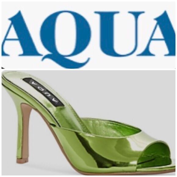 AQUA - 🎉HP🎉 NWT L Sz 7.5 Maeve Reilly Lucio High Heel Slides/Metallic Emerald - Picture 2 of 14